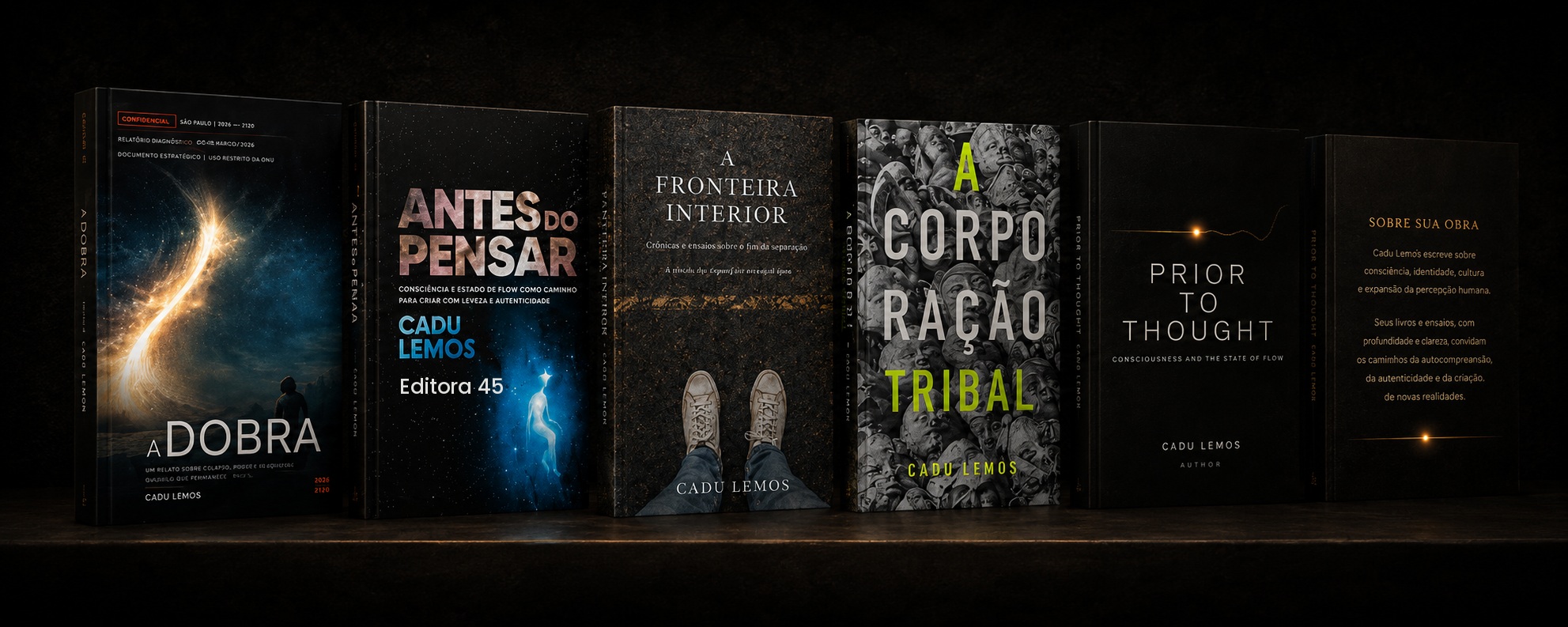 Os livros de Cadu Lemos lado a lado